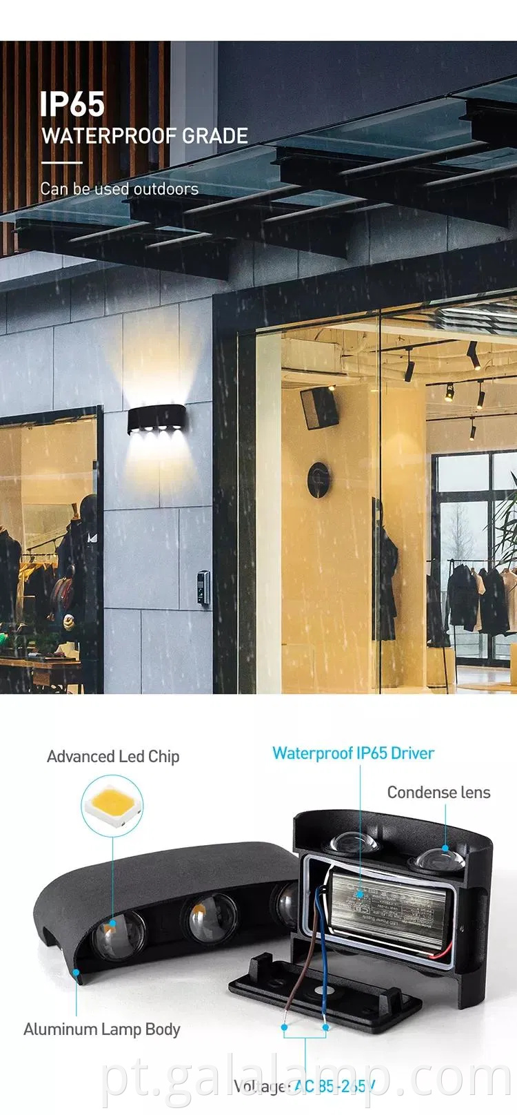 Luzes de parede ao ar livre led elegante para corredor e varanda